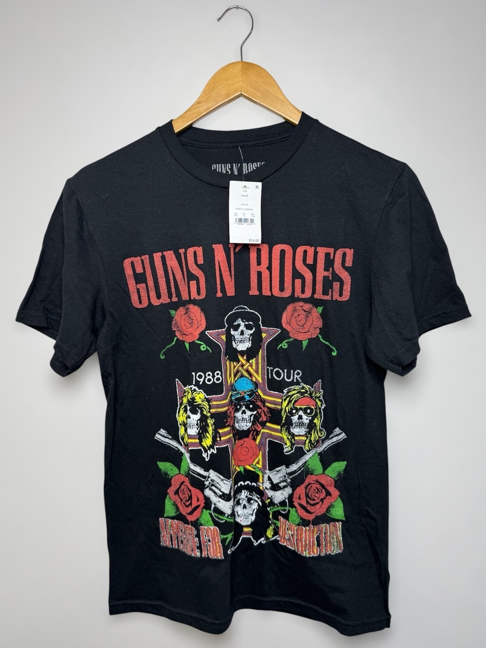 New Guns N' Roses Black 1988 Tour Graphic Short-Sleeve Tee 100% Cotton Unisex S